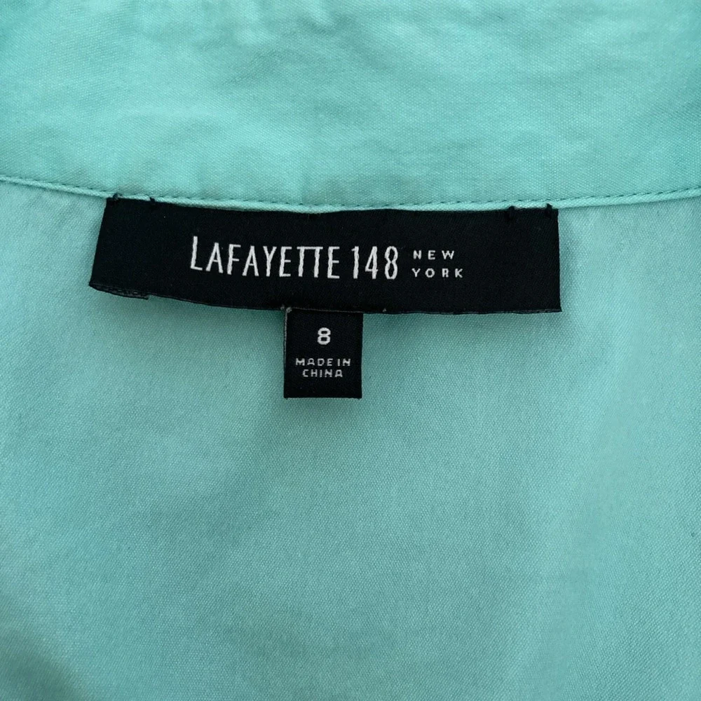 Lafayette 148 Turquoise Chevron Pattern Long Sleeve Button-Up Top -‎ SZ 8 - Picture 7 of 11